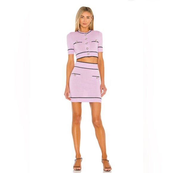 Pearl Short Sleeve Cardigan & Mini Skirt in Lilac Purple - Picture 1 of 4